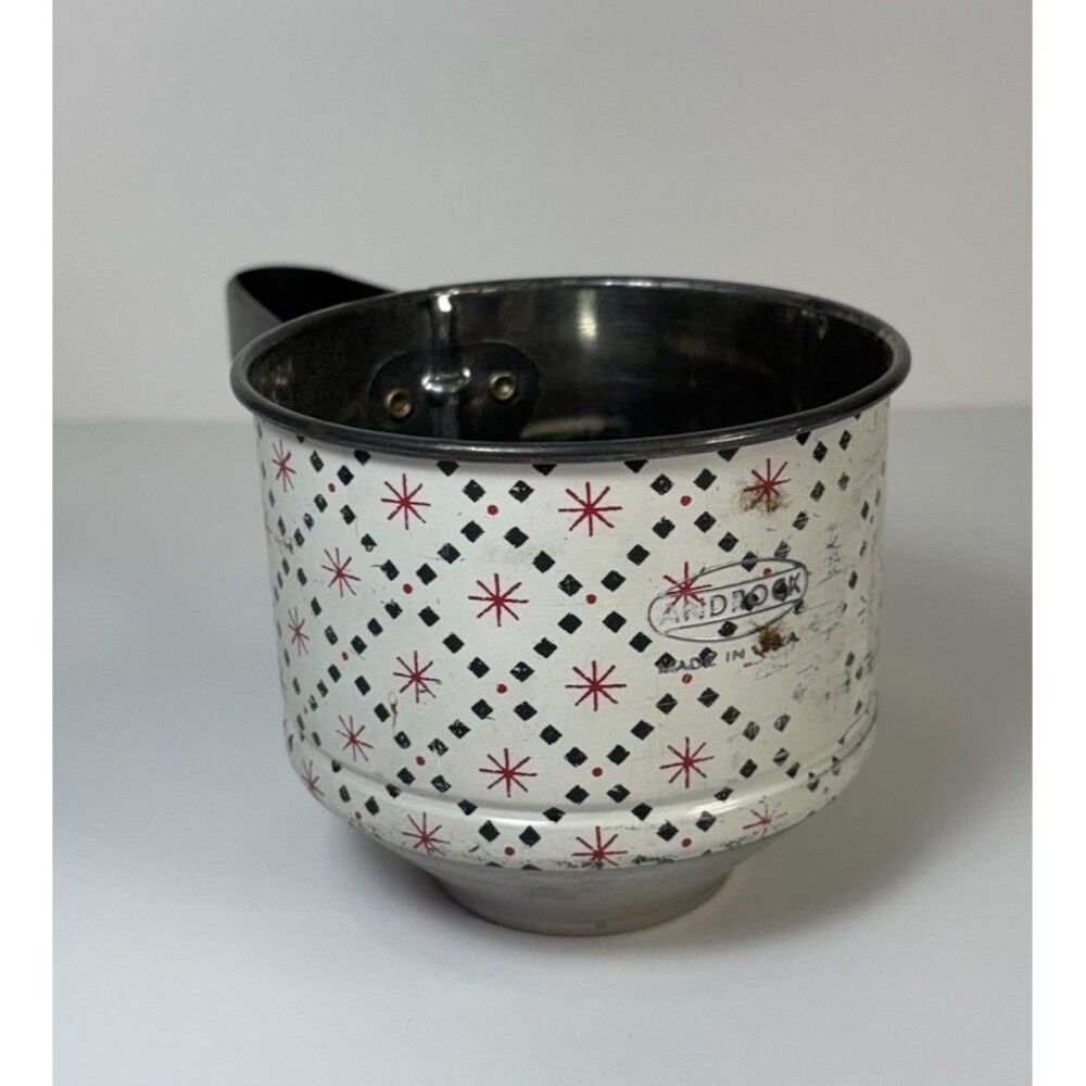 Vintage Rare Androck Flour Sifter ~ Atomic Red Starburst ~ Funnel Bottom